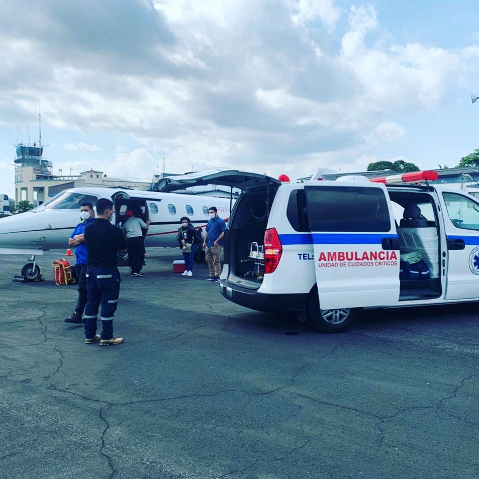 Medical evacuation aircraft on tarmac