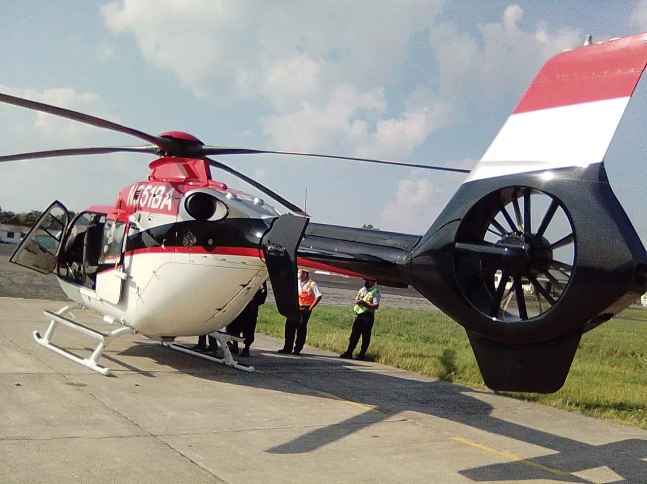 Medical helicopter on landing pad